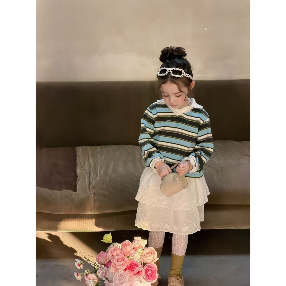 Aiai 上衣 아이아이 봄)슈가스트라이프티셔츠-細節圖6