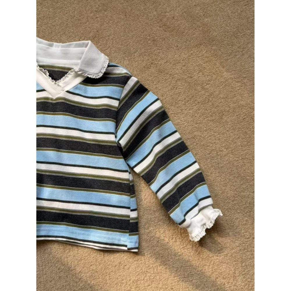 Aiai 上衣 아이아이 봄)슈가스트라이프티셔츠-細節圖8