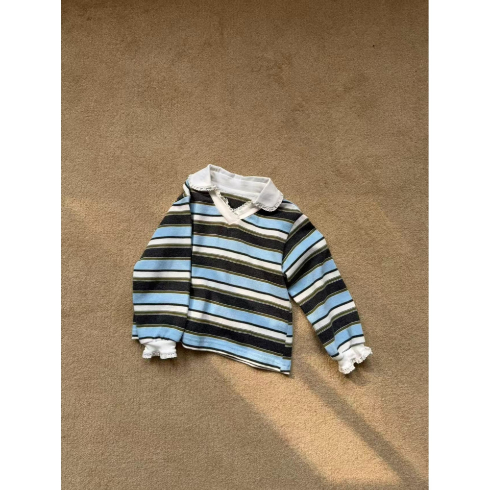 Aiai 上衣 아이아이 봄)슈가스트라이프티셔츠-細節圖9