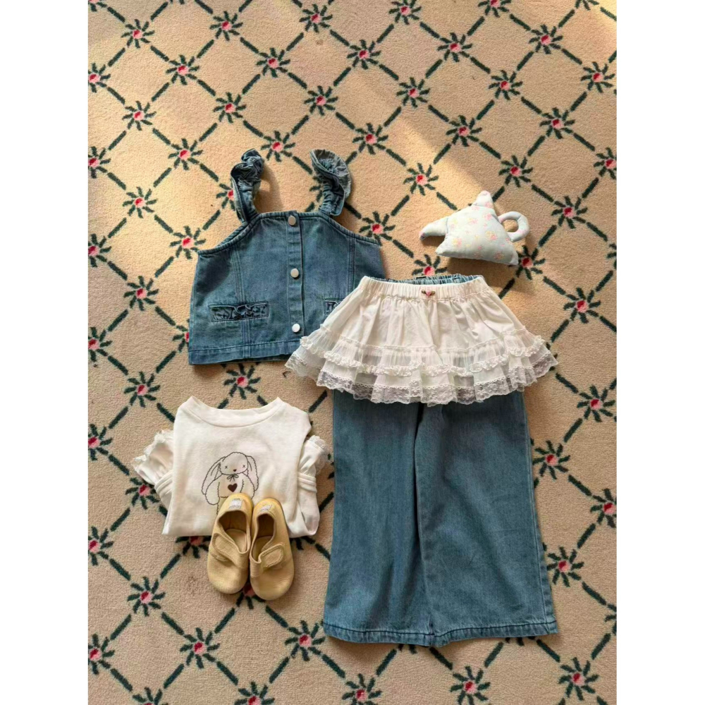 Aiai 上下 套裝 아이아이 봄)와이드프릴데님상하세트-細節圖11