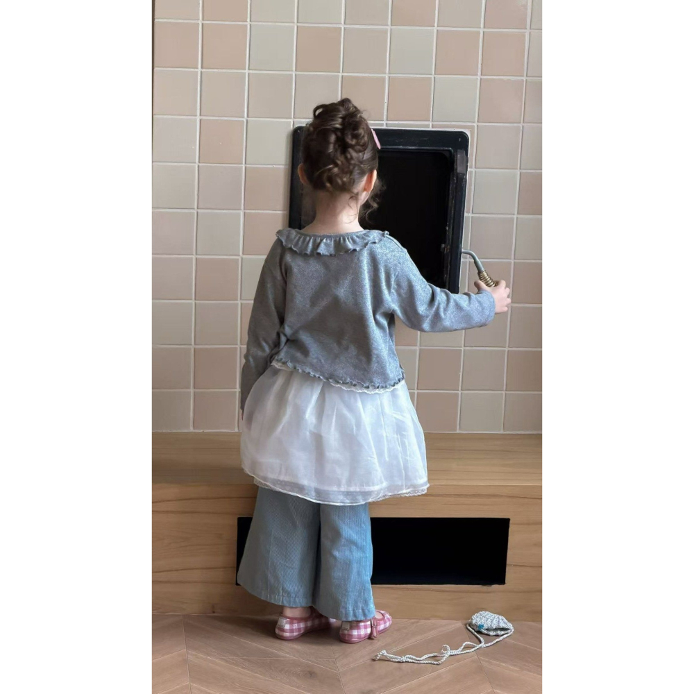 Aiai 開襟衫 아이아이 봄)포니프릴코튼가디건나시세트-細節圖3