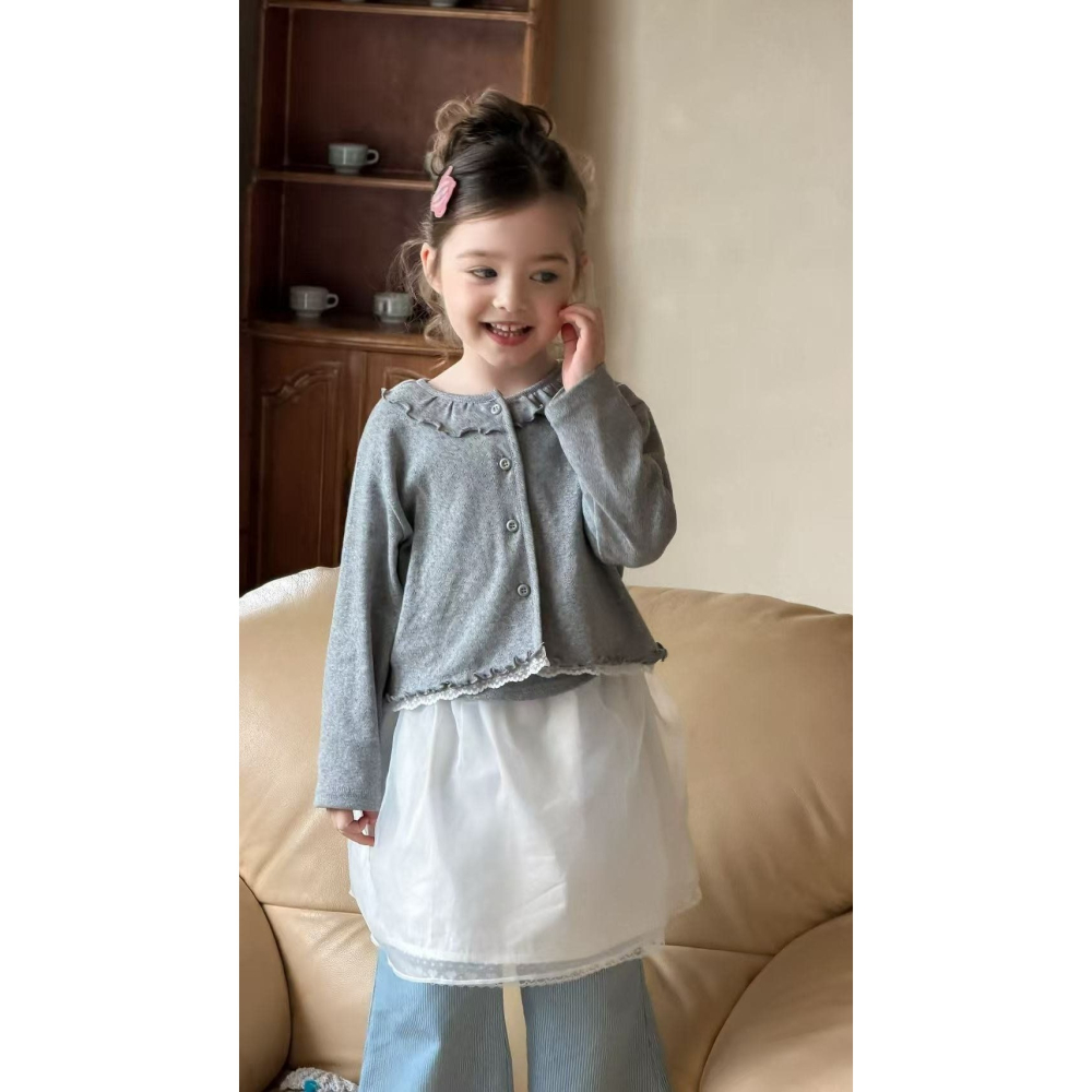 Aiai 開襟衫 아이아이 봄)포니프릴코튼가디건나시세트-細節圖4