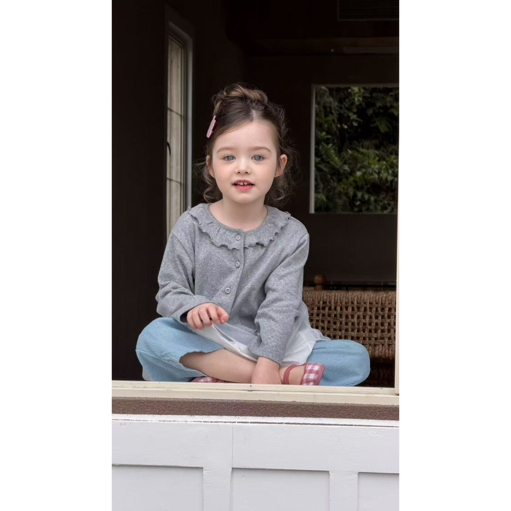 Aiai 開襟衫 아이아이 봄)포니프릴코튼가디건나시세트-細節圖5