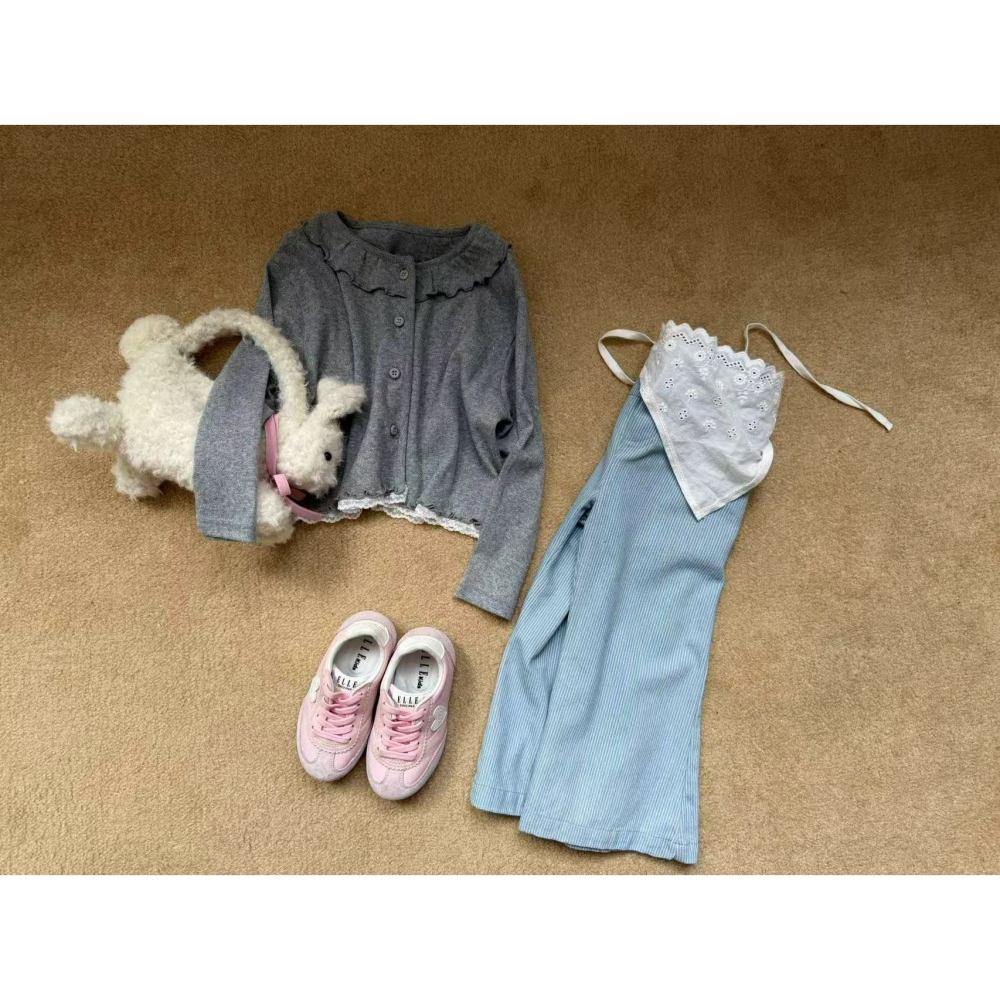 Aiai 開襟衫 아이아이 봄)포니프릴코튼가디건나시세트-細節圖11