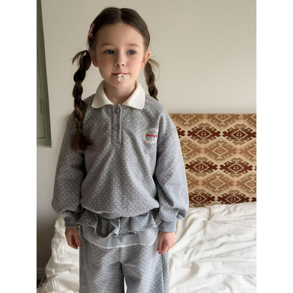 Aiai 上下 套裝 아이아이 봄)그레이슈도트상하세트-細節圖3