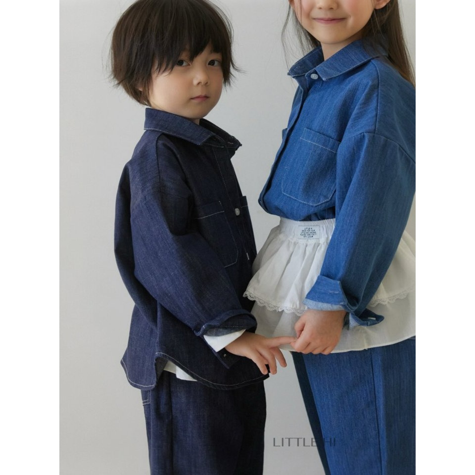 LITTLE HI 上衣 리틀하이 슬랍데님남방-細節圖5
