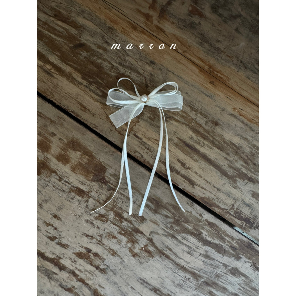 Marron 別針 마론 진주리본브로치-細節圖2