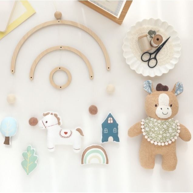 韓國 馬年寶寶木質床鈴 手作DIY 純棉半成品材料包 輕鬆簡單-細節圖3