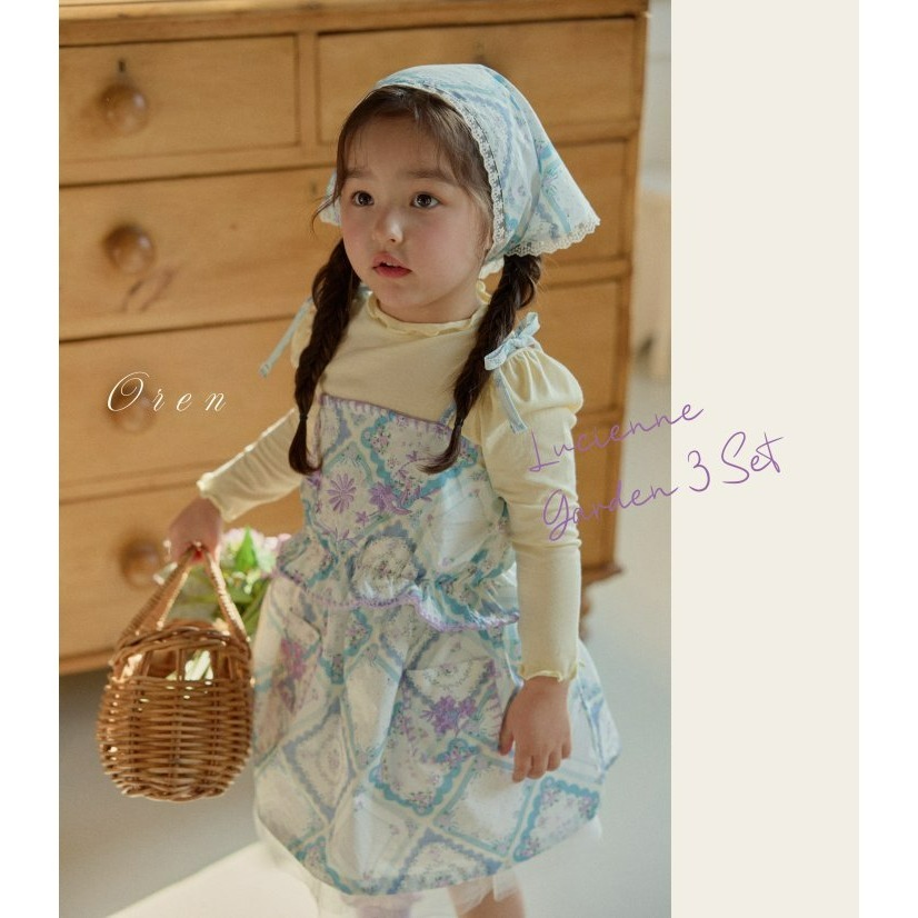 Oren 套裝 裙子+背心+髮飾 오렌 루시엔가든세트키즈(두건+뷔스띠에+스커트)-細節圖2