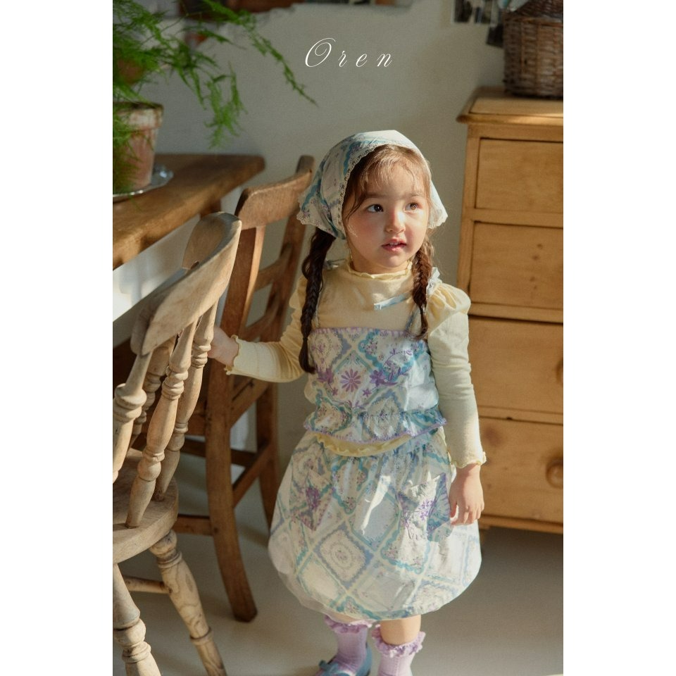 Oren 套裝 裙子+背心+髮飾 오렌 루시엔가든세트키즈(두건+뷔스띠에+스커트)-細節圖3