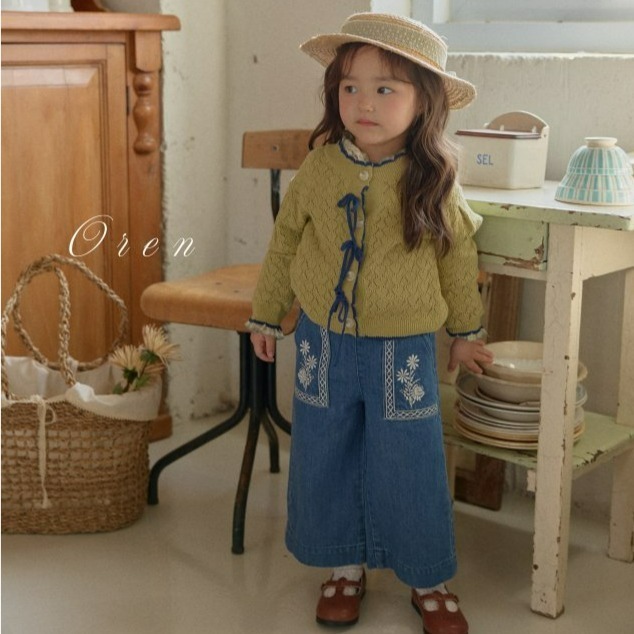 Oren 褲子 오렌 아멜리플로럴청바지키즈-細節圖2