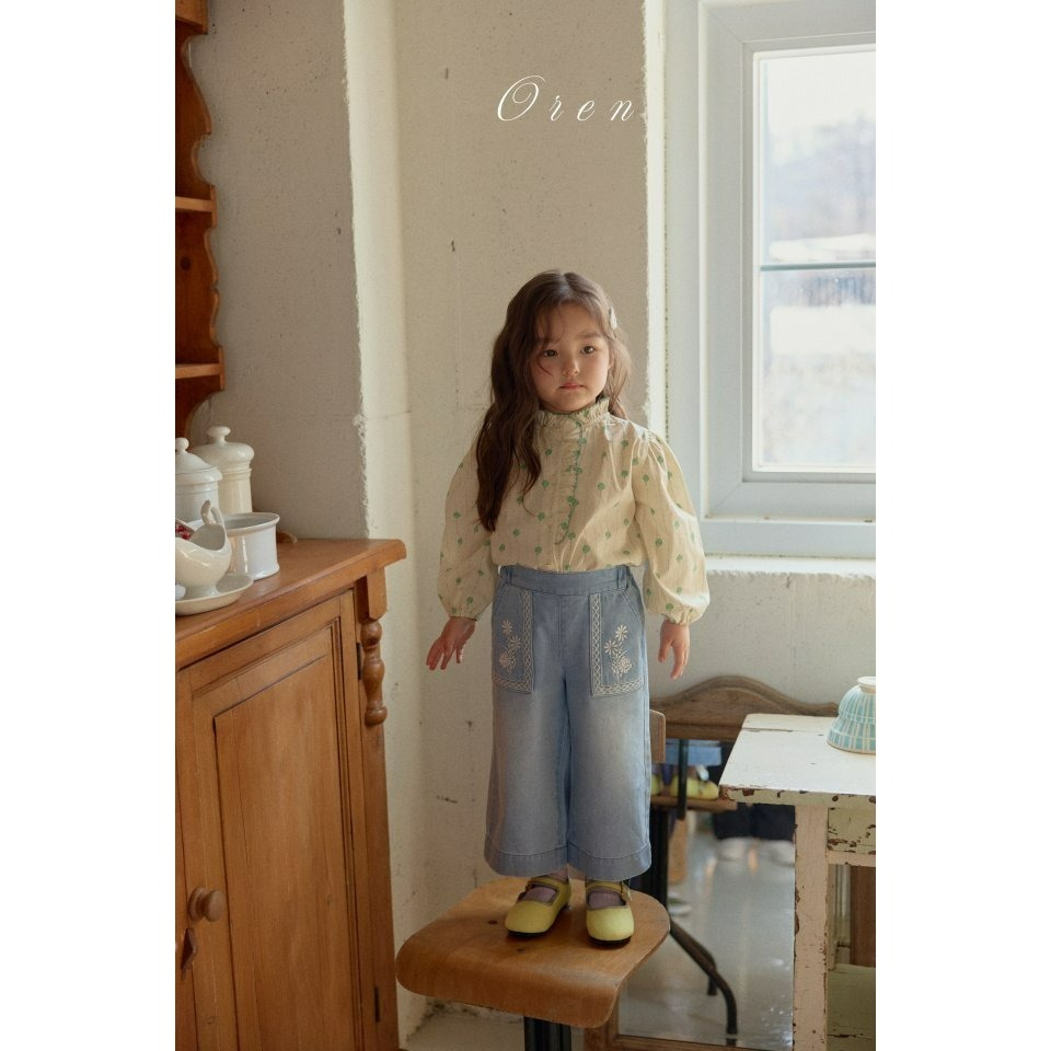 Oren 褲子 오렌 아멜리플로럴청바지키즈-細節圖7