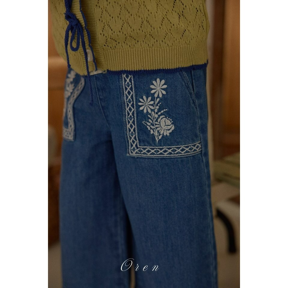 Oren 褲子 오렌 아멜리플로럴청바지키즈-細節圖10