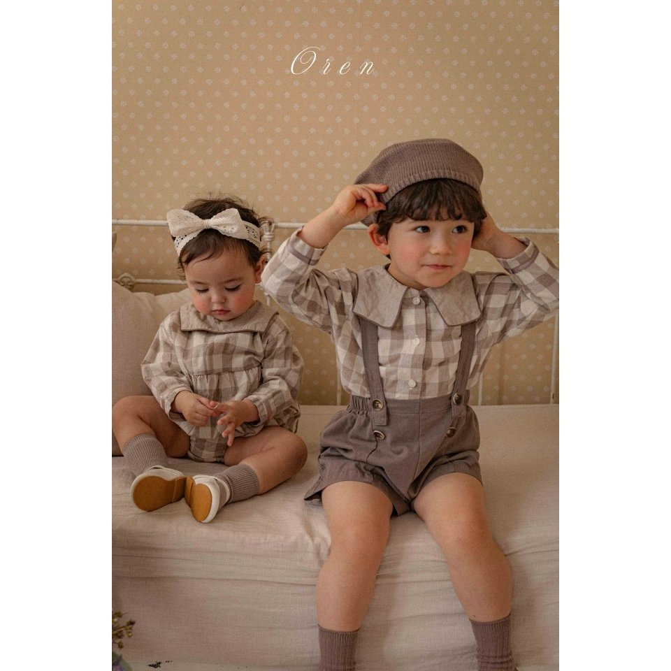 Oren 套裝 上衣 오렌 봉봉체크상하키즈-細節圖2