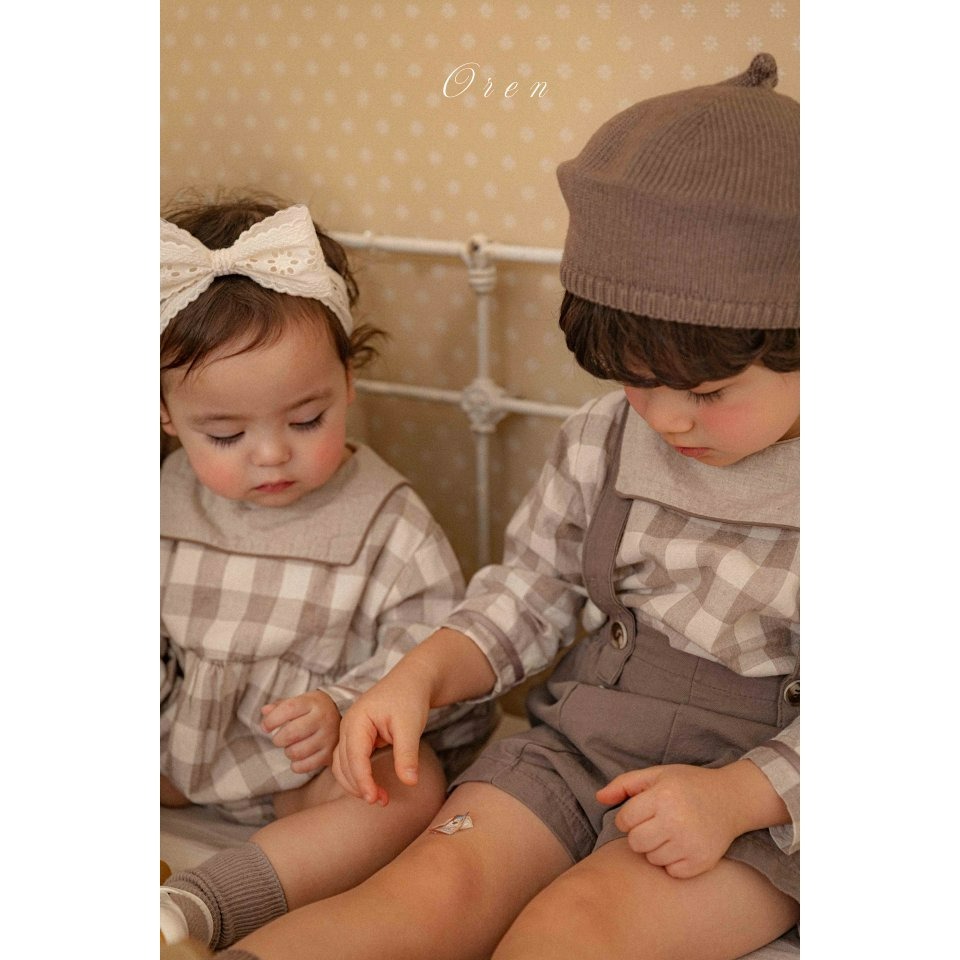 Oren 套裝 上衣 오렌 봉봉체크상하키즈-細節圖5