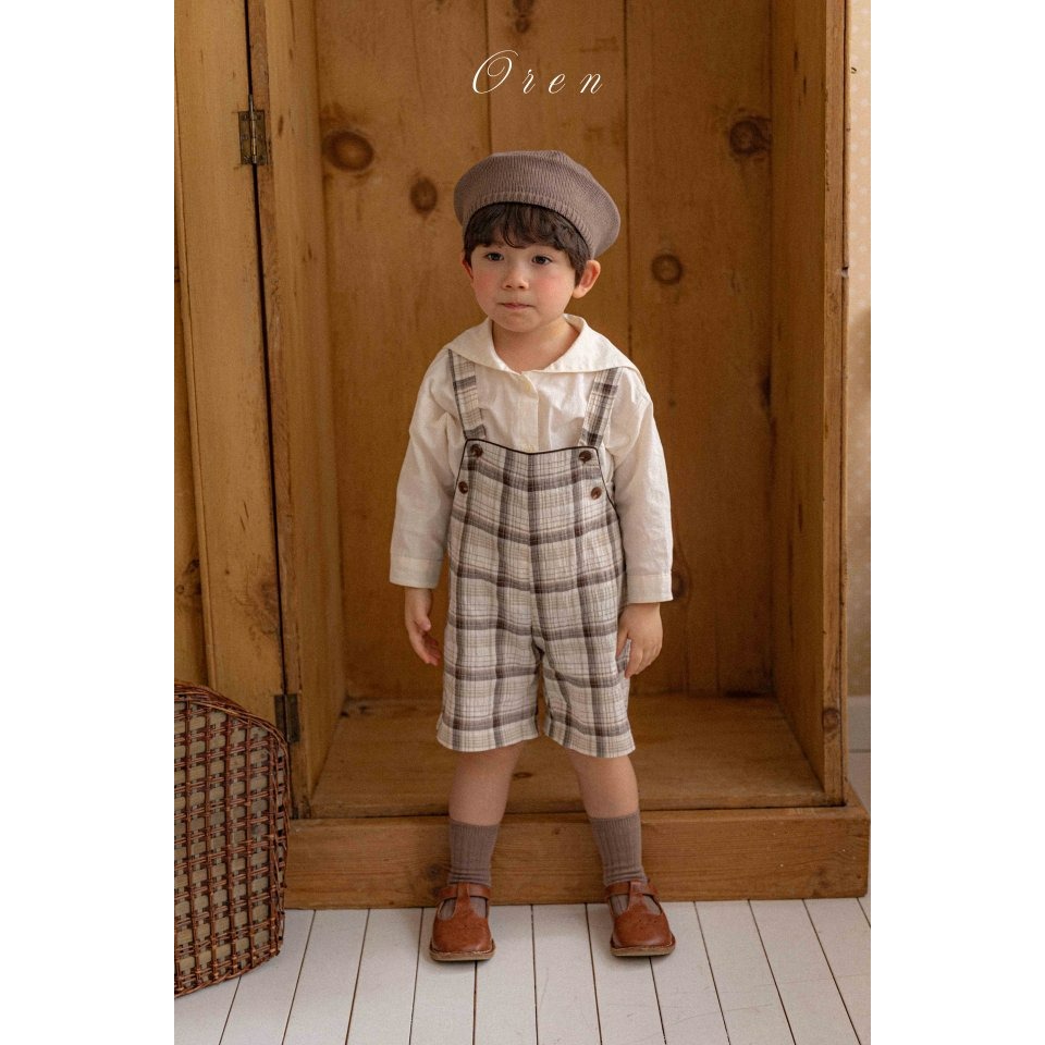 Oren 褲子 오렌 제라블체크멜빵팬츠키즈-細節圖3