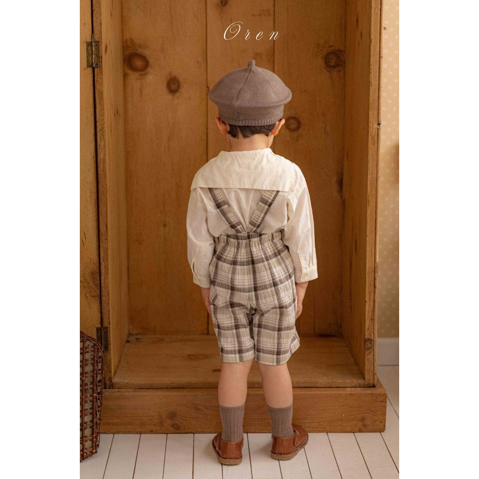 Oren 褲子 오렌 제라블체크멜빵팬츠키즈-細節圖4