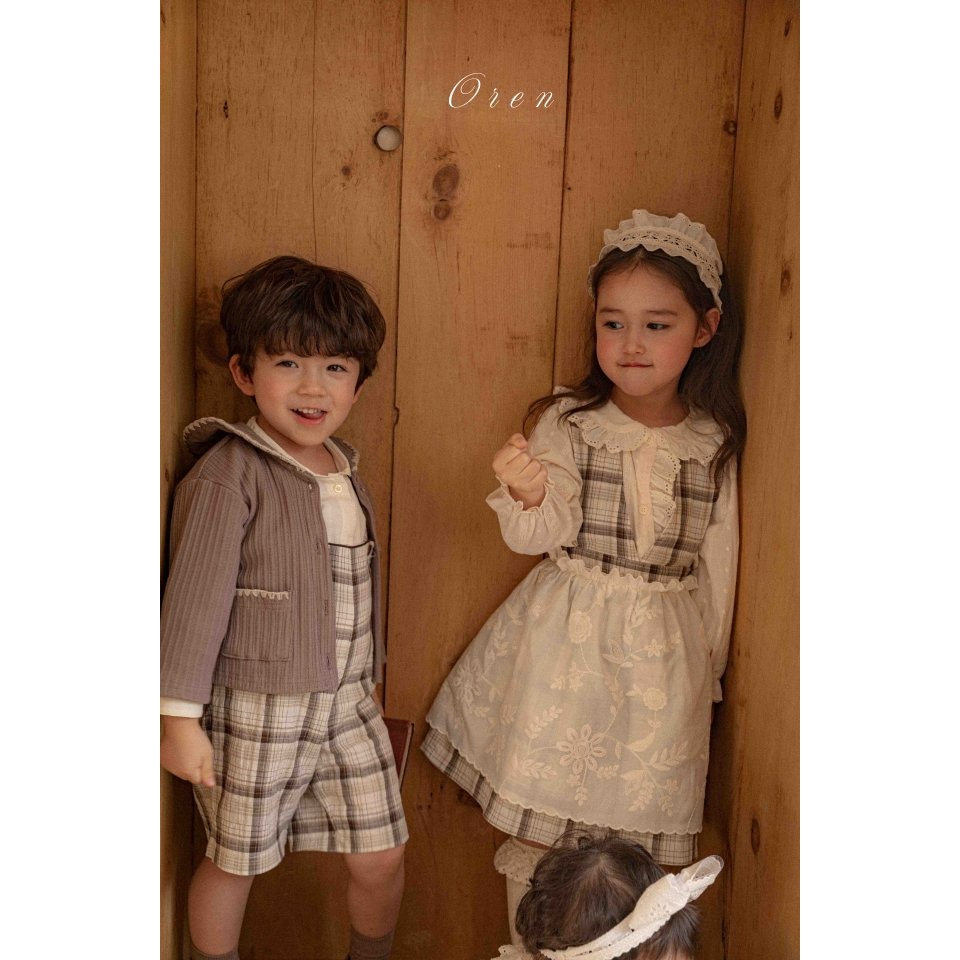 Oren 褲子 오렌 제라블체크멜빵팬츠키즈-細節圖6