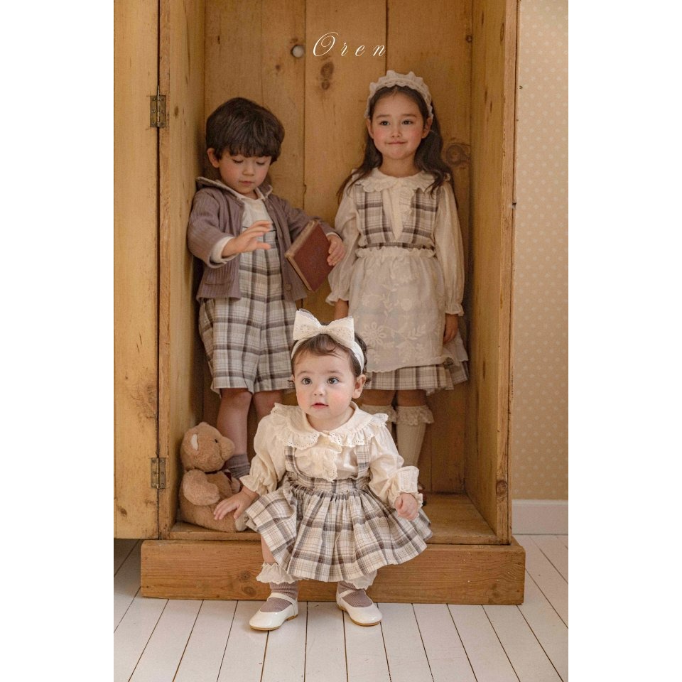 Oren 褲子 오렌 제라블체크멜빵팬츠키즈-細節圖7