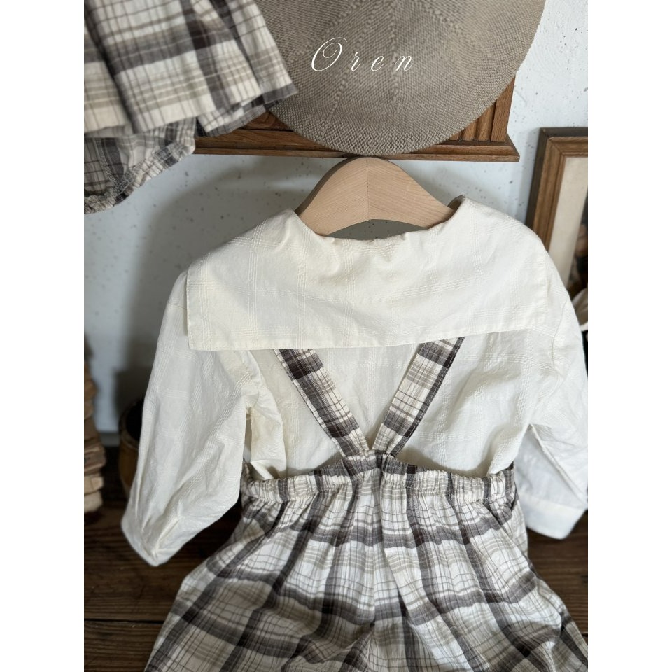 Oren 褲子 오렌 제라블체크멜빵팬츠키즈-細節圖10