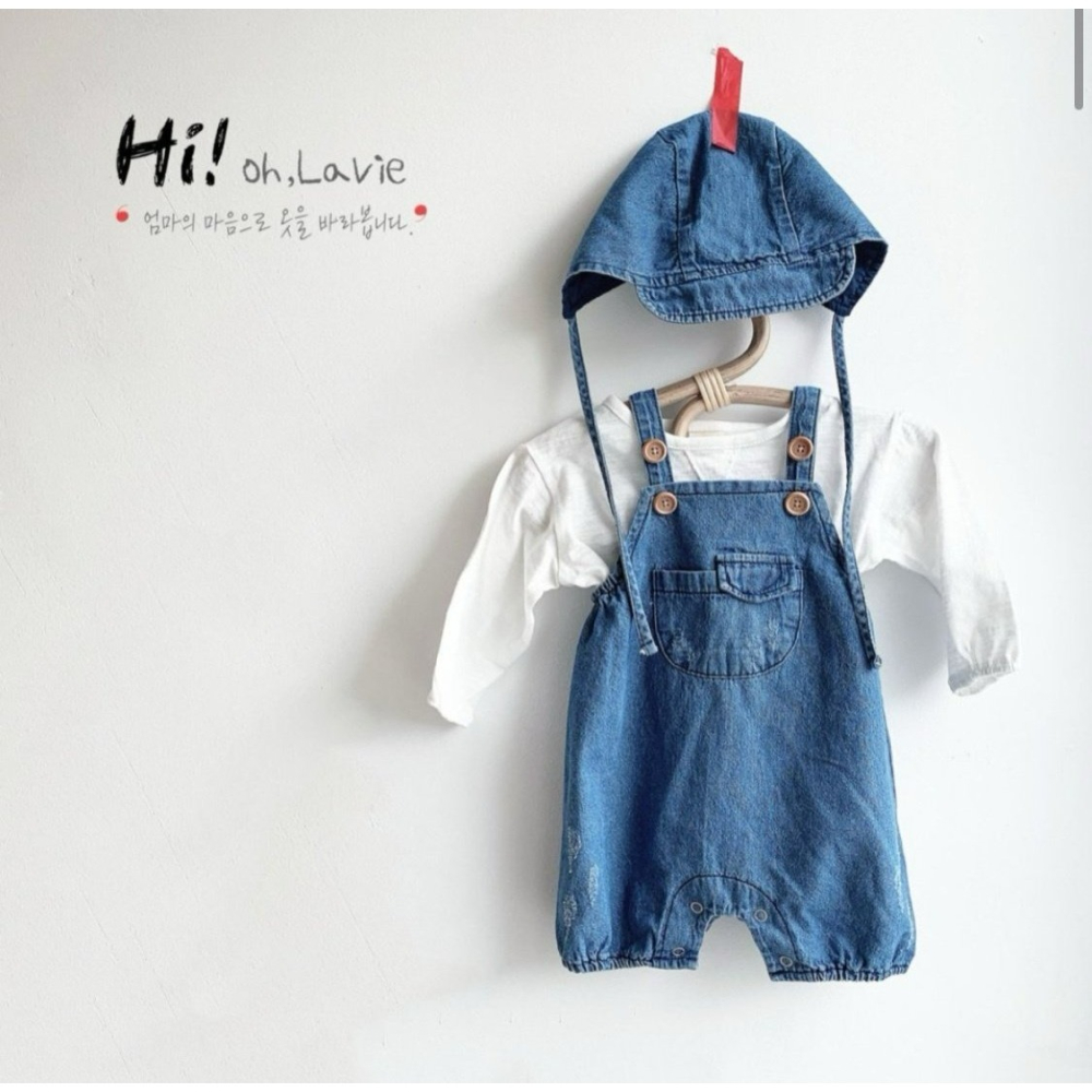 Ohlavie 套裝 包屁衣&帽子  오라비 베이비데님수트-細節圖4
