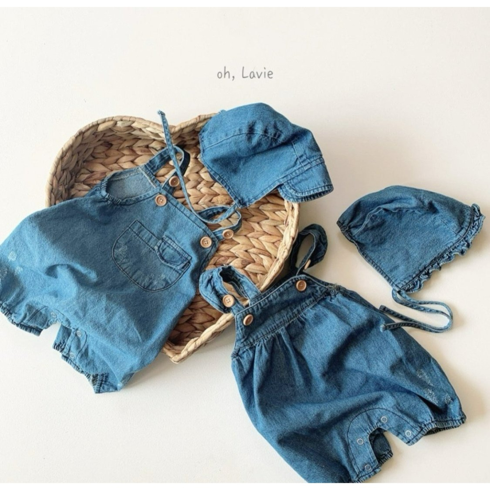 Ohlavie 套裝 包屁衣&帽子  오라비 베이비데님수트-細節圖5