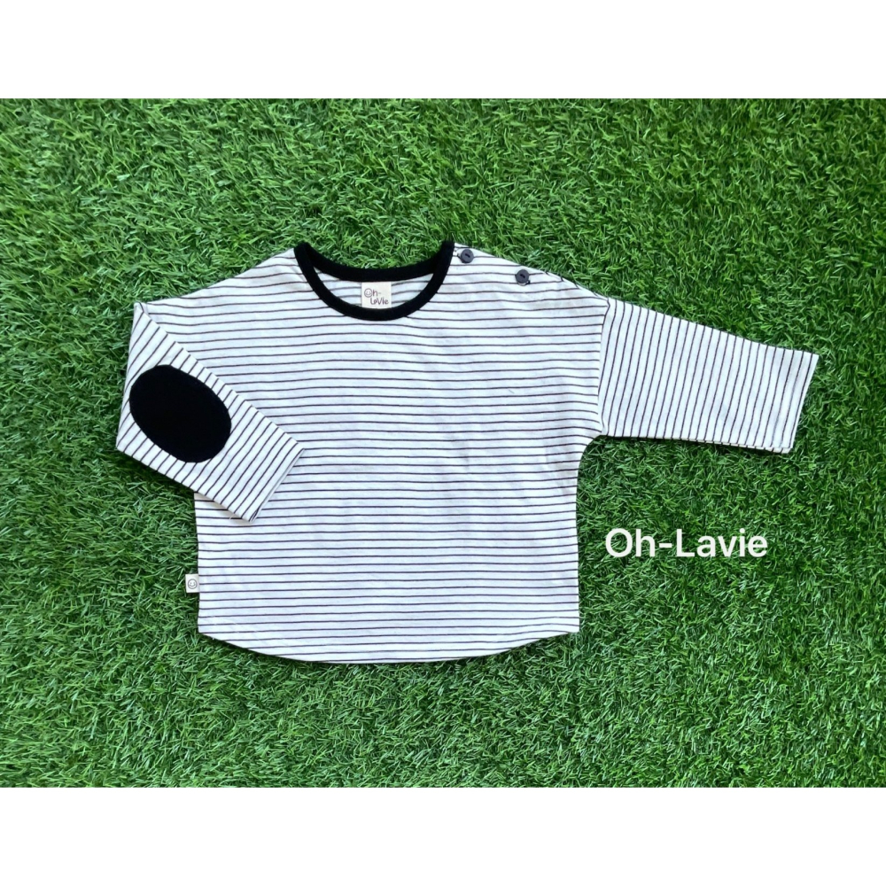 Ohlavie 上衣 오라비 빵떡스트라이프배색티셔츠-細節圖2