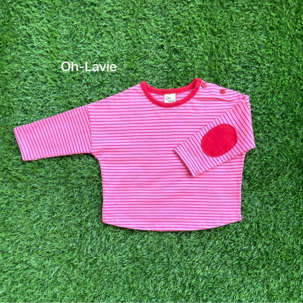 Ohlavie 上衣 오라비 빵떡스트라이프배색티셔츠-細節圖3