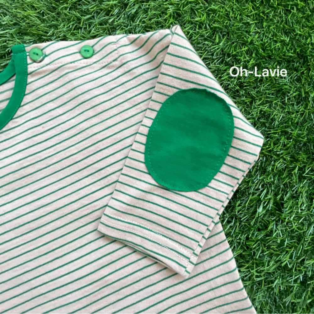 Ohlavie 上衣 오라비 빵떡스트라이프배색티셔츠-細節圖7