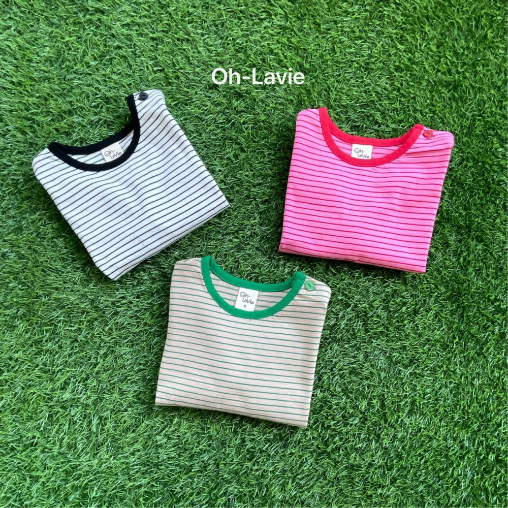 Ohlavie 上衣 오라비 빵떡스트라이프배색티셔츠-細節圖8