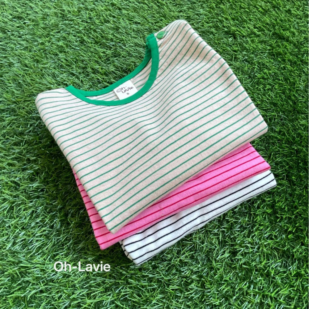 Ohlavie 上衣 오라비 빵떡스트라이프배색티셔츠-細節圖9