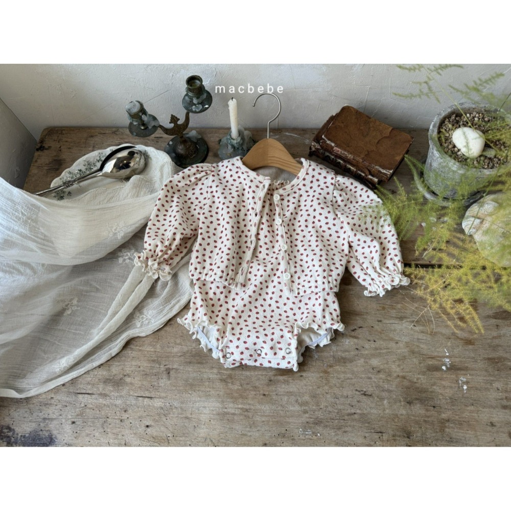 Macbebe 套裝 開襟衫+包屁衣 맥베베 딸기아일렛가디건셋트-細節圖2