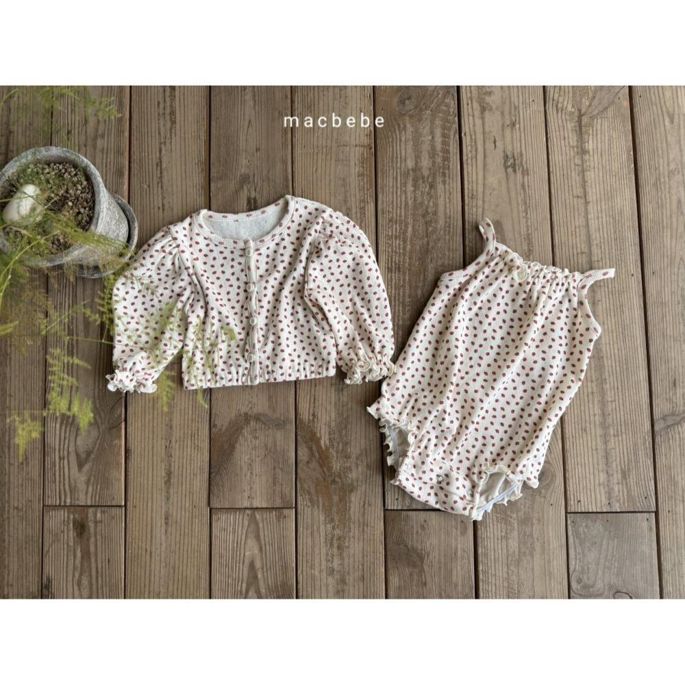 Macbebe 套裝 開襟衫+包屁衣 맥베베 딸기아일렛가디건셋트-細節圖5