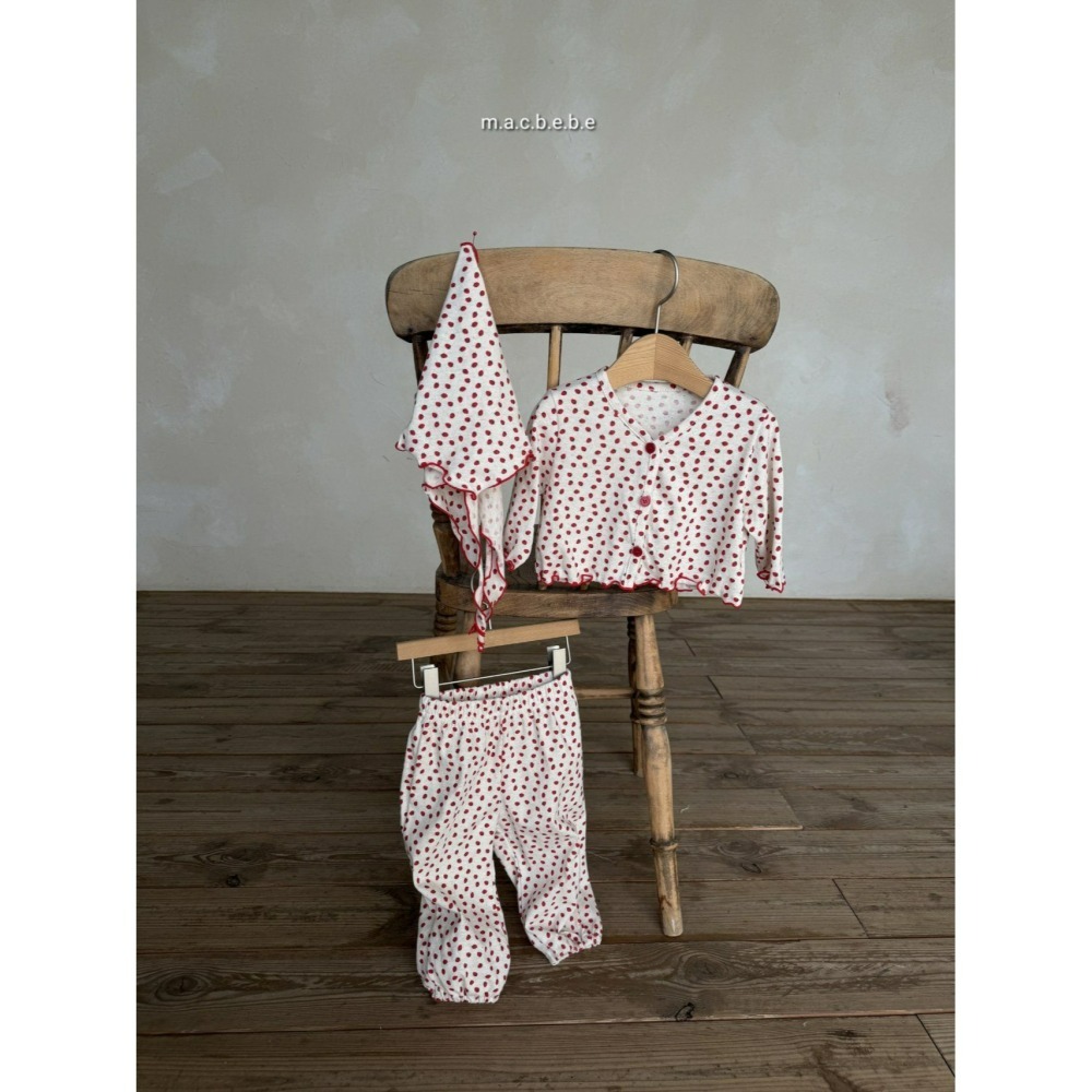 Macbebe 套裝 開襟衫+褲子+頭巾 맥베베 봄딸기3종셋트(바지+가디건+치커프)-細節圖2