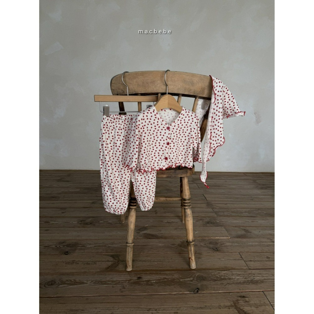 Macbebe 套裝 開襟衫+褲子+頭巾 맥베베 봄딸기3종셋트(바지+가디건+치커프)-細節圖3