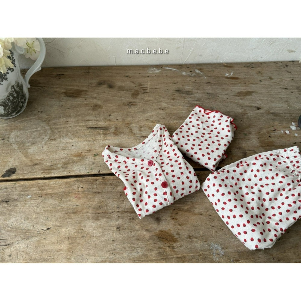 Macbebe 套裝 開襟衫+褲子+頭巾 맥베베 봄딸기3종셋트(바지+가디건+치커프)-細節圖6