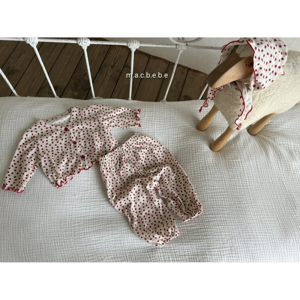 Macbebe 套裝 開襟衫+褲子+頭巾 맥베베 봄딸기3종셋트(바지+가디건+치커프)-細節圖11