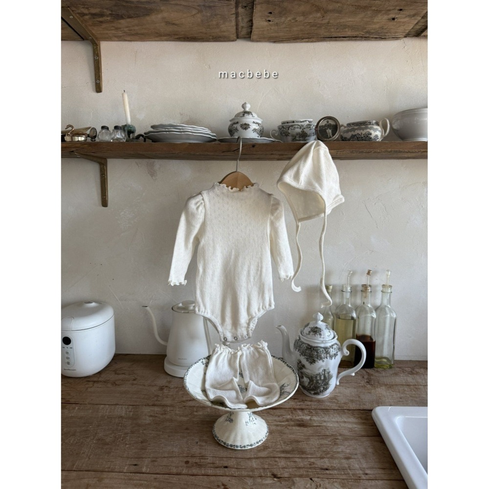 Macbebe 套裝 包屁衣+帽子+襪子 맥베베 아일렛3셋트(보넷+수트+삭스)-細節圖6