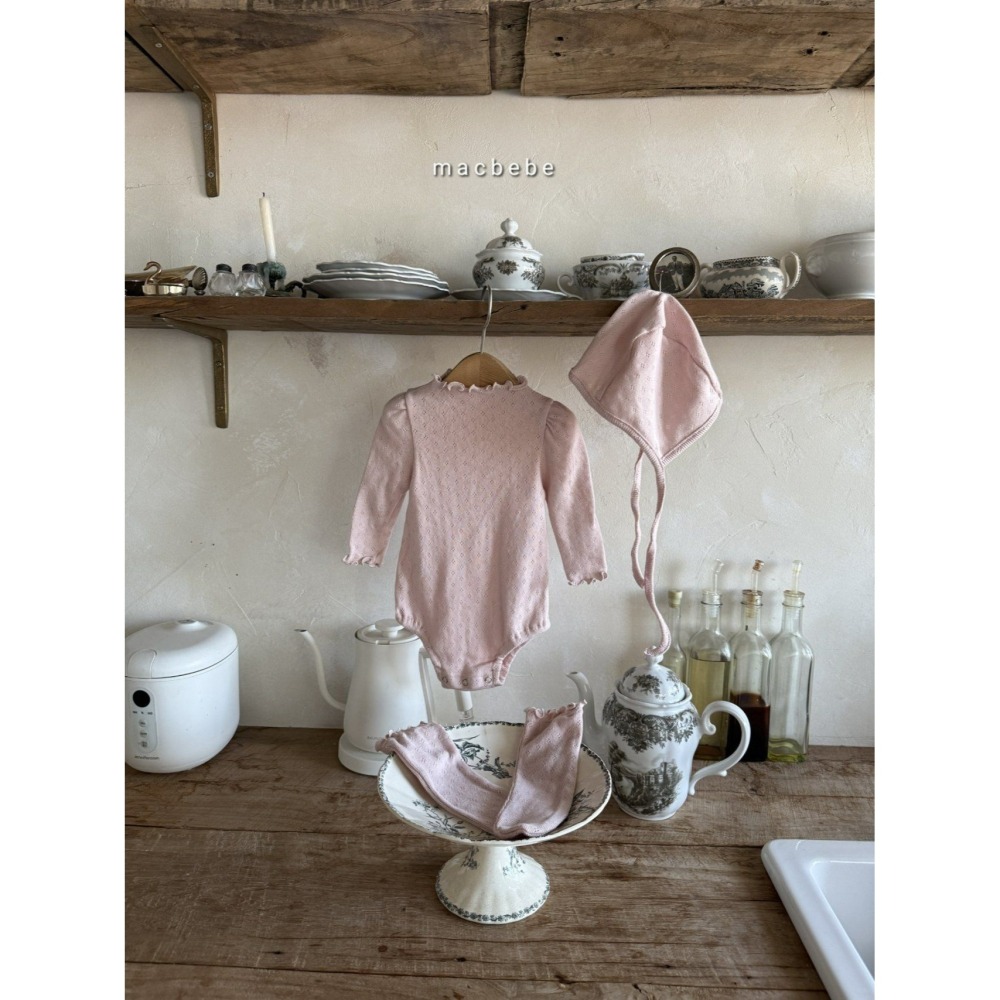 Macbebe 套裝 包屁衣+帽子+襪子 맥베베 아일렛3셋트(보넷+수트+삭스)-細節圖8