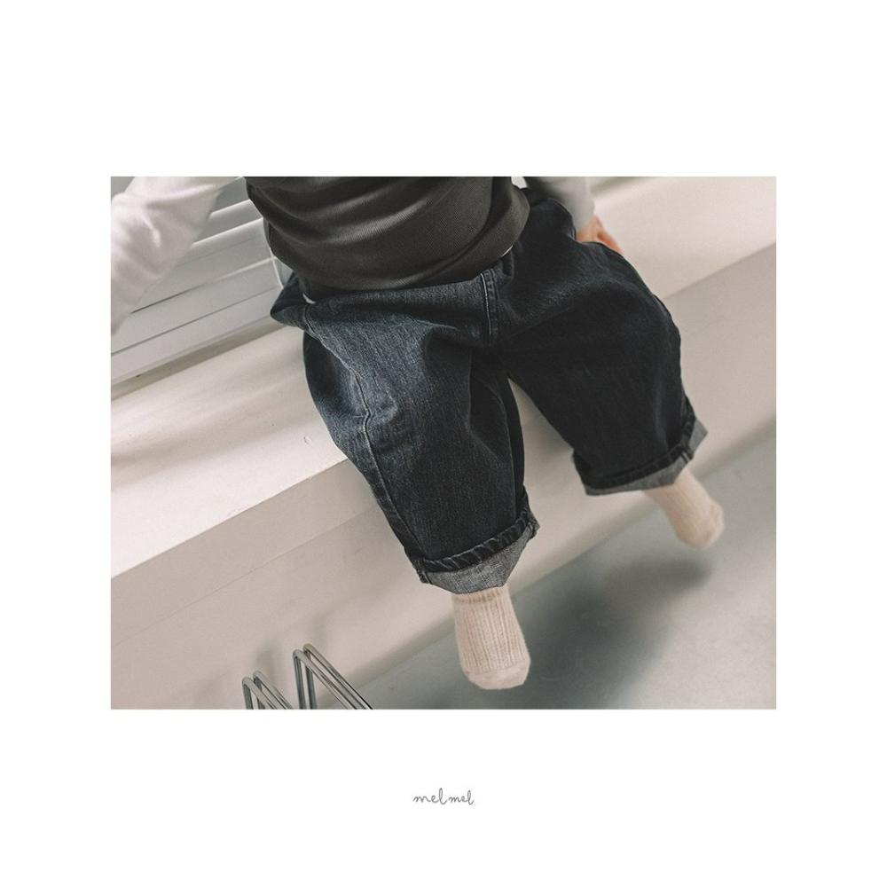 Melmel 褲子 멜멜 루즈핏데님팬츠-細節圖3