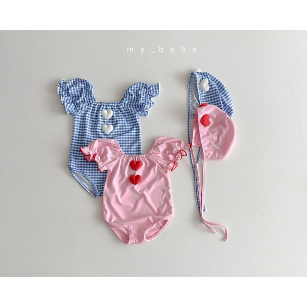Mybebe 套裝 泳衣+泳帽  마이베베 하트모티브셔링수영복(수영복+모자SET)-細節圖2