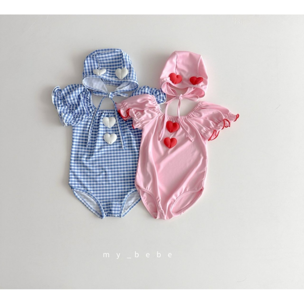 Mybebe 套裝 泳衣+泳帽  마이베베 하트모티브셔링수영복(수영복+모자SET)-細節圖3