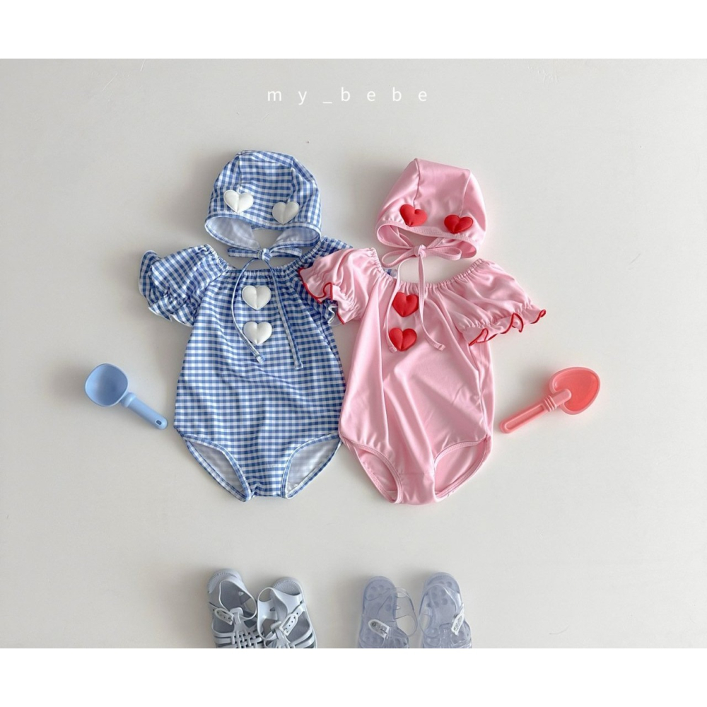 Mybebe 套裝 泳衣+泳帽  마이베베 하트모티브셔링수영복(수영복+모자SET)-細節圖4