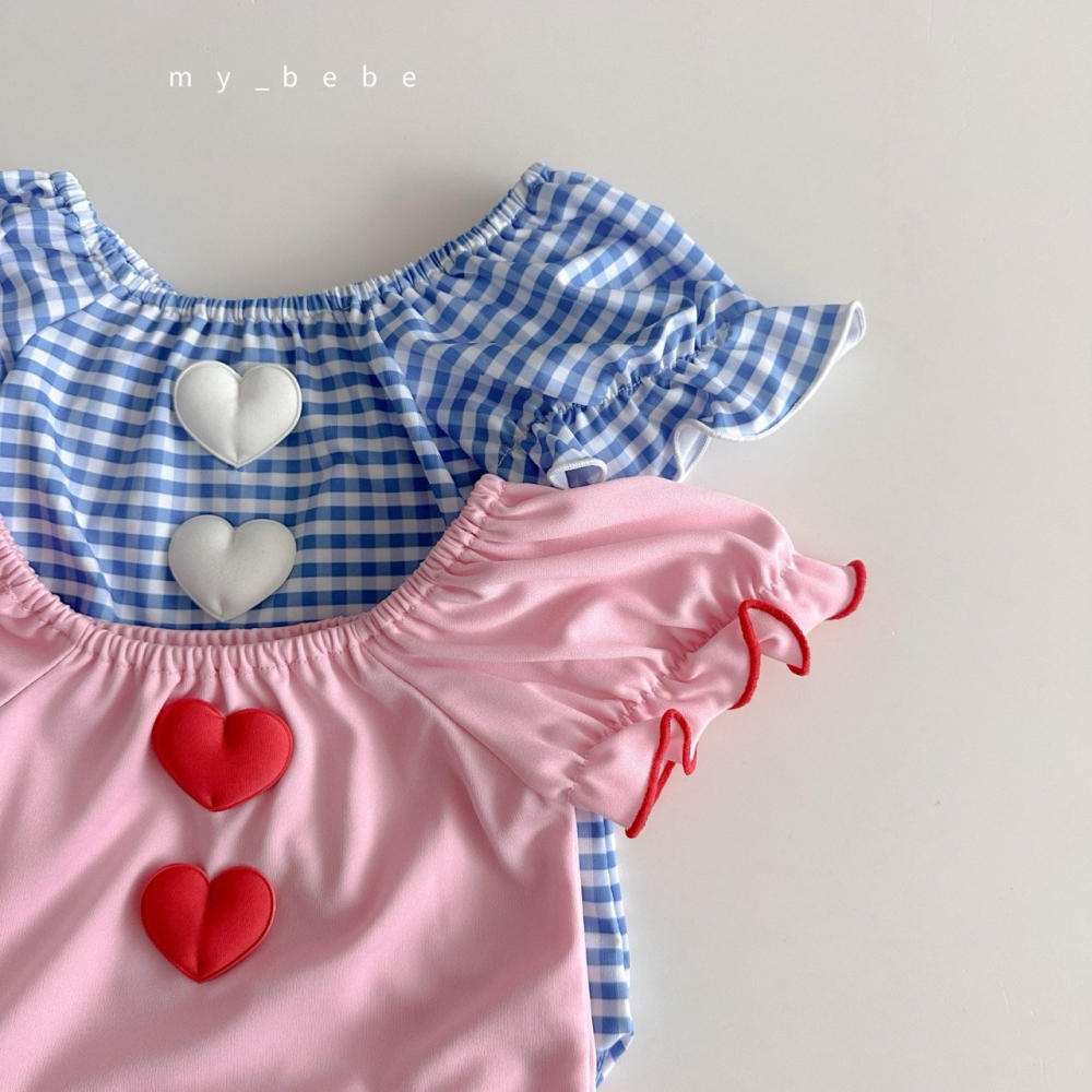 Mybebe 套裝 泳衣+泳帽  마이베베 하트모티브셔링수영복(수영복+모자SET)-細節圖5