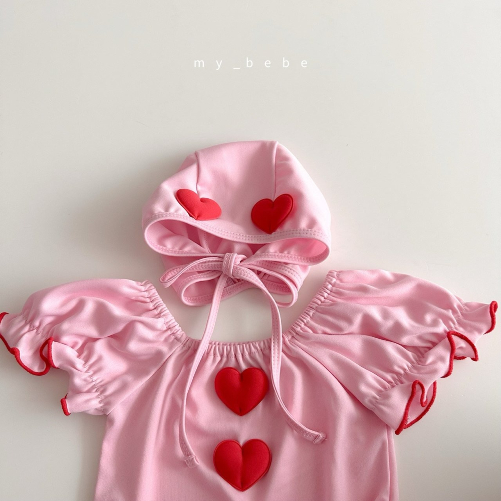 Mybebe 套裝 泳衣+泳帽  마이베베 하트모티브셔링수영복(수영복+모자SET)-細節圖7