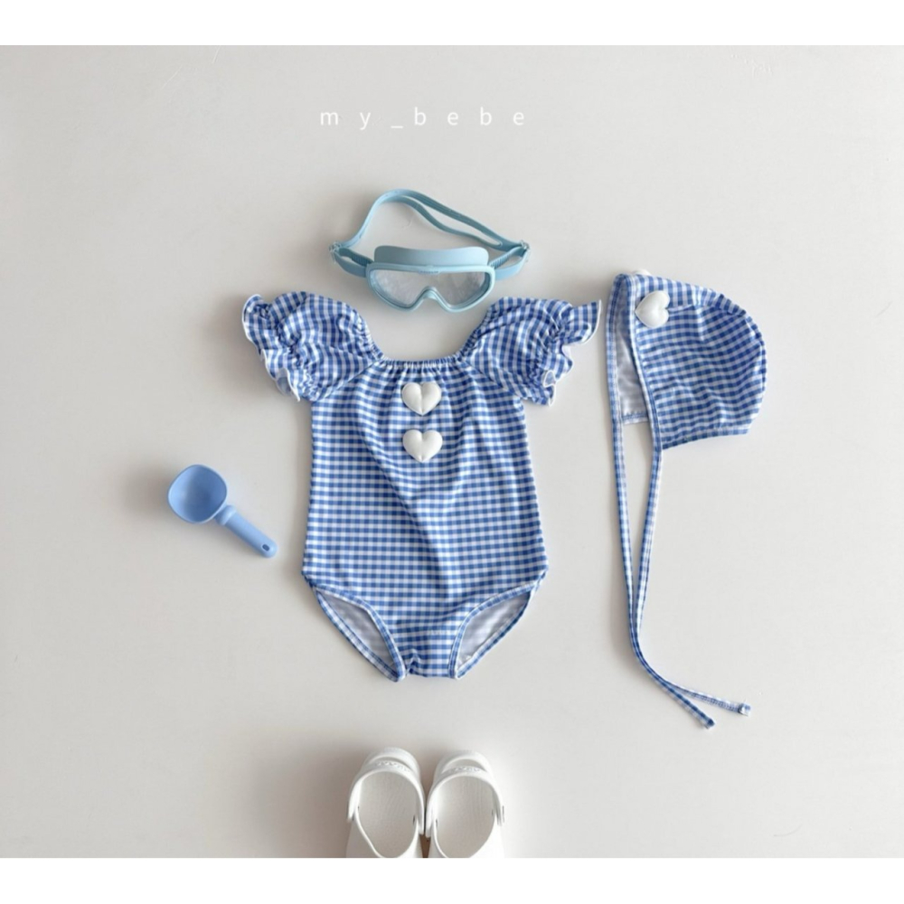 Mybebe 套裝 泳衣+泳帽  마이베베 하트모티브셔링수영복(수영복+모자SET)-細節圖8
