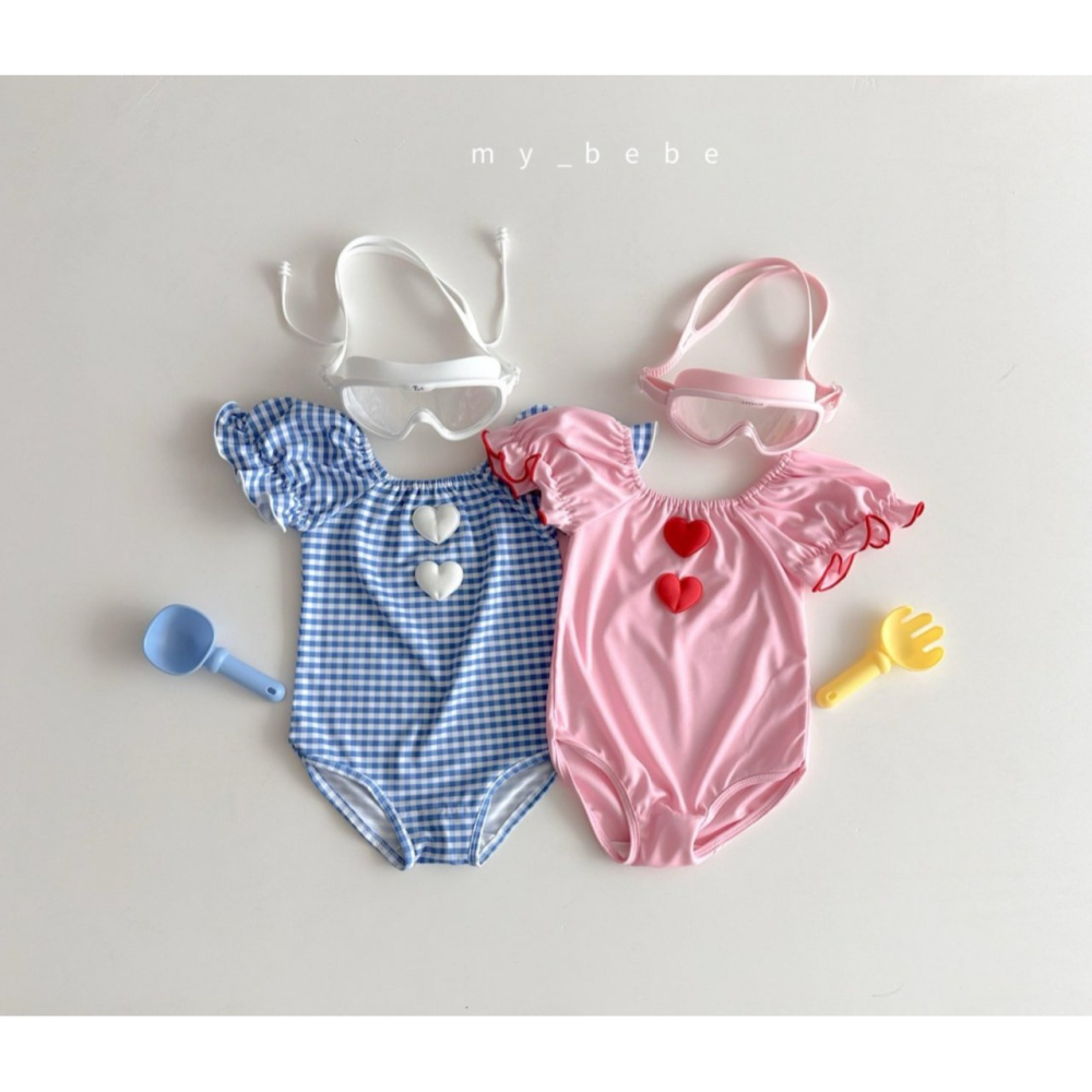 Mybebe 套裝 泳衣+泳帽  마이베베 하트모티브셔링수영복(수영복+모자SET)-細節圖10