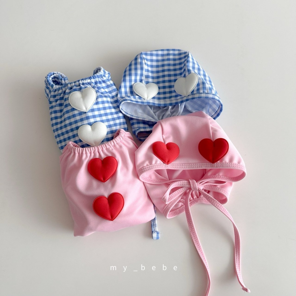 Mybebe 套裝 泳衣+泳帽  마이베베 하트모티브셔링수영복(수영복+모자SET)-細節圖11