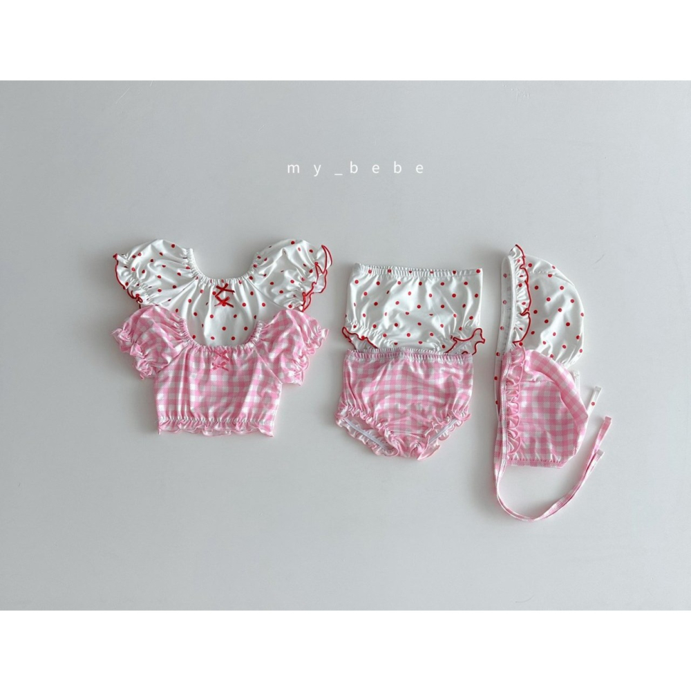 Mybebe 套裝 泳衣 上下+泳帽  마이베베 프릴비키니수영복(상의+하의+모자SET)-細節圖2
