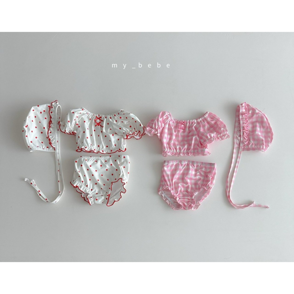Mybebe 套裝 泳衣 上下+泳帽  마이베베 프릴비키니수영복(상의+하의+모자SET)-細節圖3